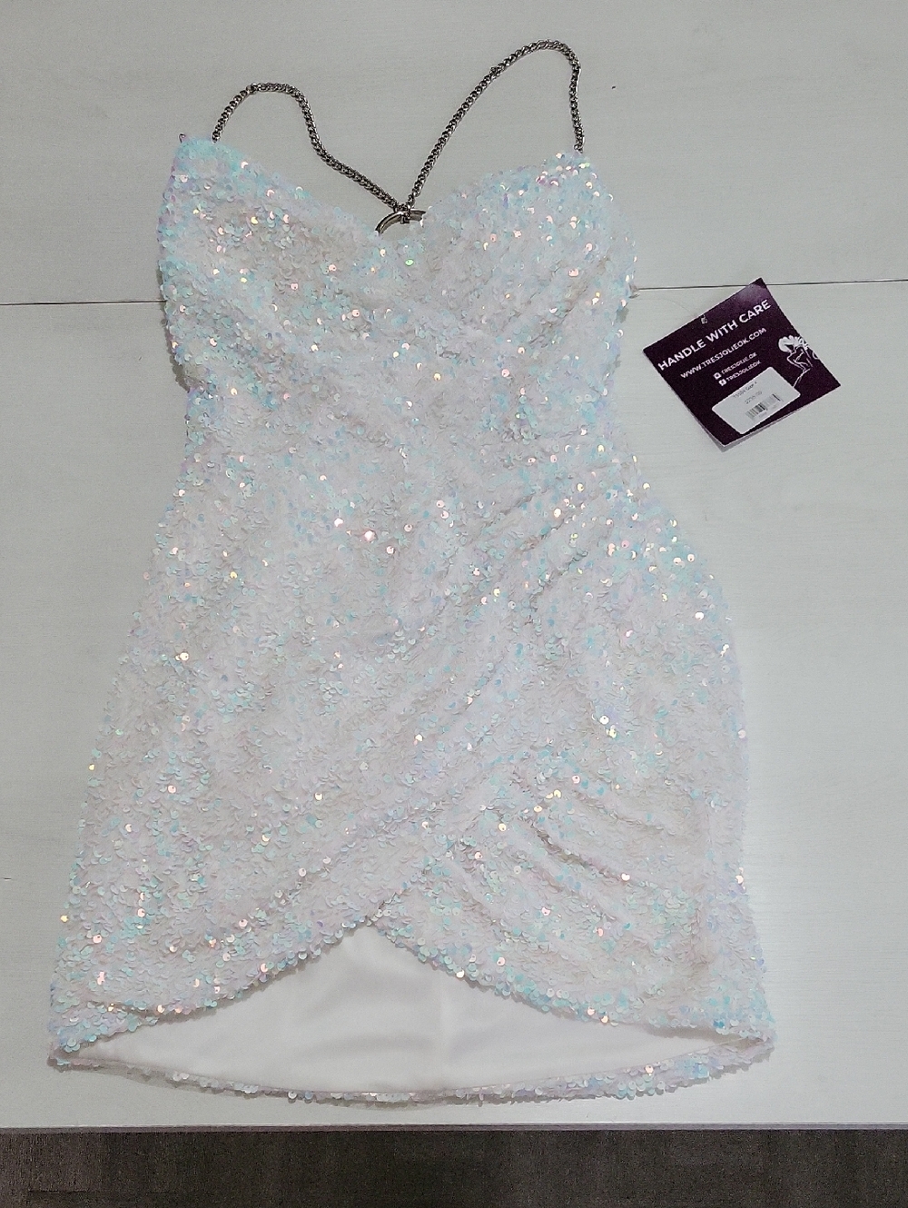 NWT Tres Jolie Size 4 Accessories White Iridescent Sequin Strapless Mini Dress